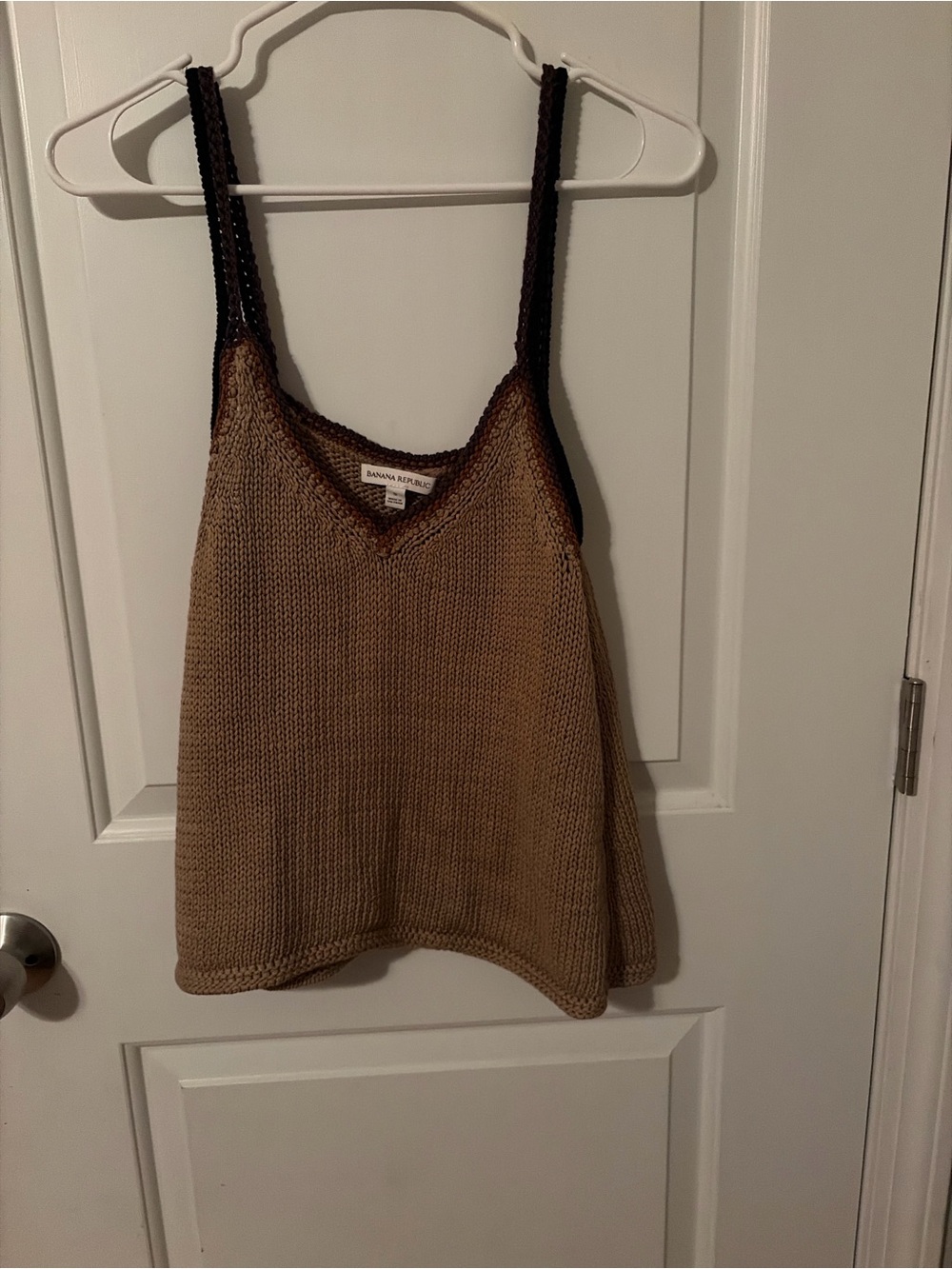 Banana Republic Tan Knit V-Neck Cami with Dark Brown Trim